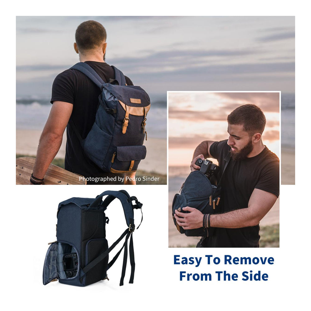 K&F Concept 20L Camera Electronics Backpack with 15 Inch Laptop Compartment, Built-In Waterproof Rain Cover for Drones, Lens, Tripod, DSLR/SLR, Mirrorless Camera & Accessories (Blue, Black) | KF13-066V10 KF13-066V12