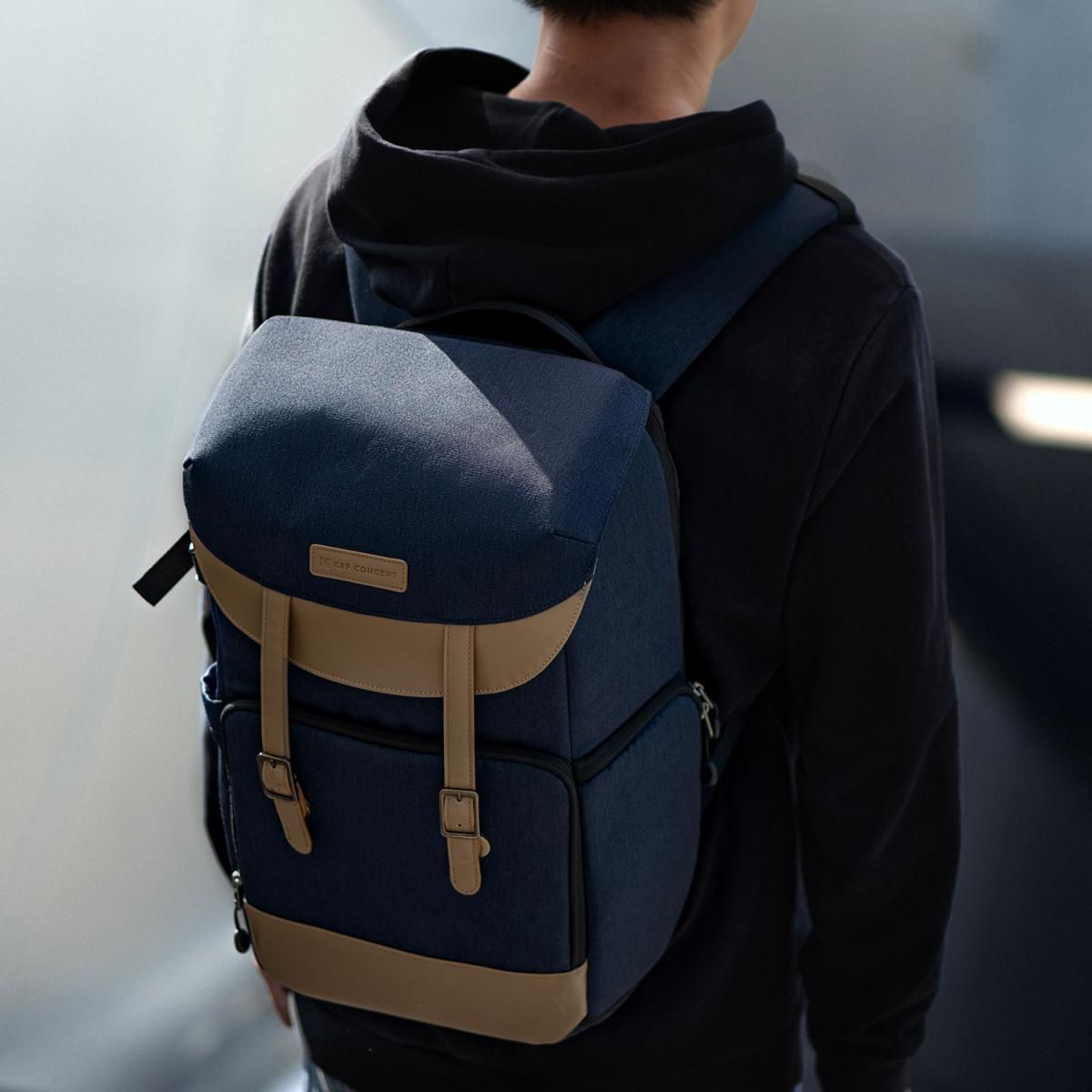 K&F Concept 20L Camera Backpack with 15" Laptop Compartment, Tripod Holder, Rain Cover, 20 Liters Large Capacity Storage Bag for Sony Fujifilm Canon Nikon Lumix DJI Drone, Lenses, Battery, Speedlite Flash, Photo & Video - Urban Wander 02 | Black, Blue