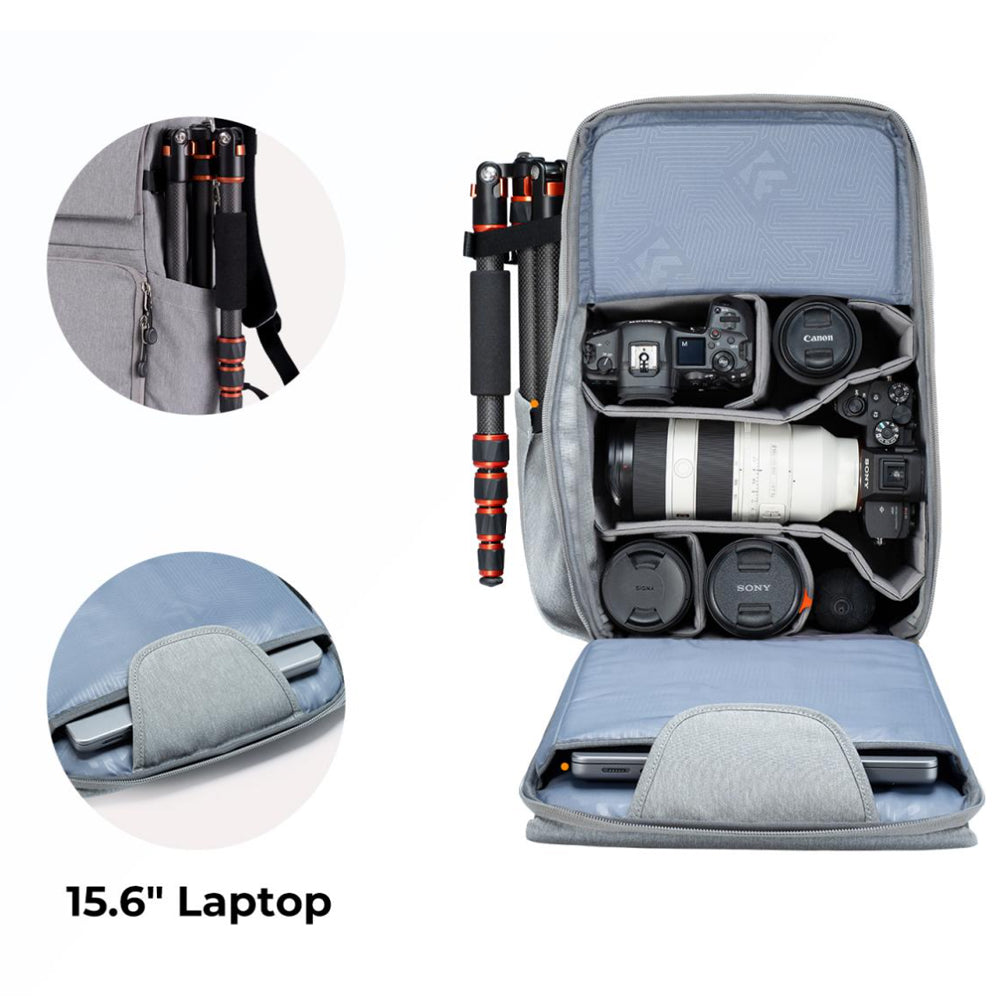 K&F Concept Beta 22L Professional Photography Camera Backpack Bag with 15" Laptop Computer Compartment, Rain Cover, Large Storage for Tripod, Lens, Flash, Battery Charger, Video Light, DJI Drone, Digital Mirrorless, DSLR - Nature Wander 11 | Black, Gray