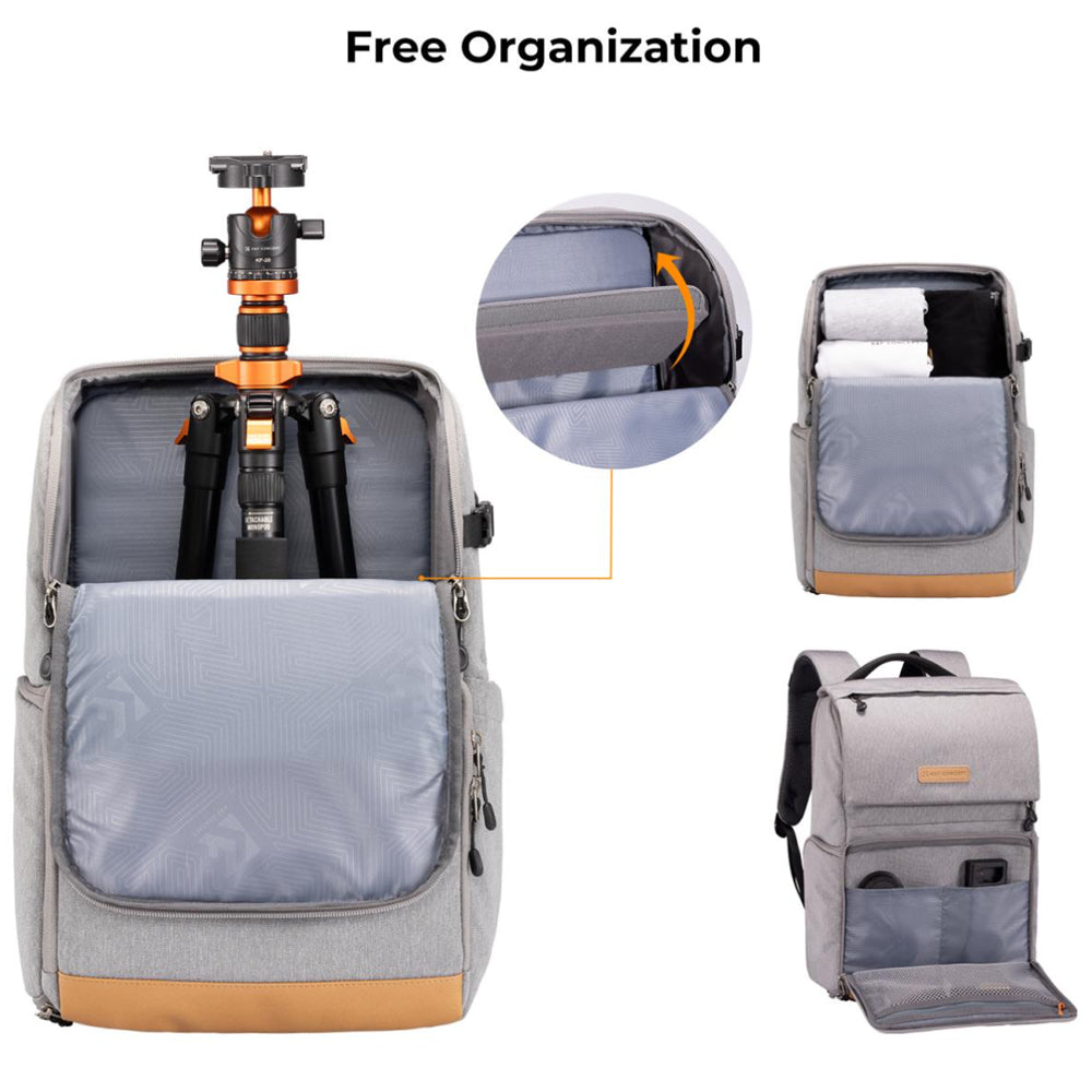K&F Concept Beta 22L Professional Photography Camera Backpack Bag with 15" Laptop Computer Compartment, Rain Cover, Large Storage for Tripod, Lens, Flash, Battery Charger, Video Light, DJI Drone, Digital Mirrorless, DSLR - Nature Wander 11 | Black, Gray