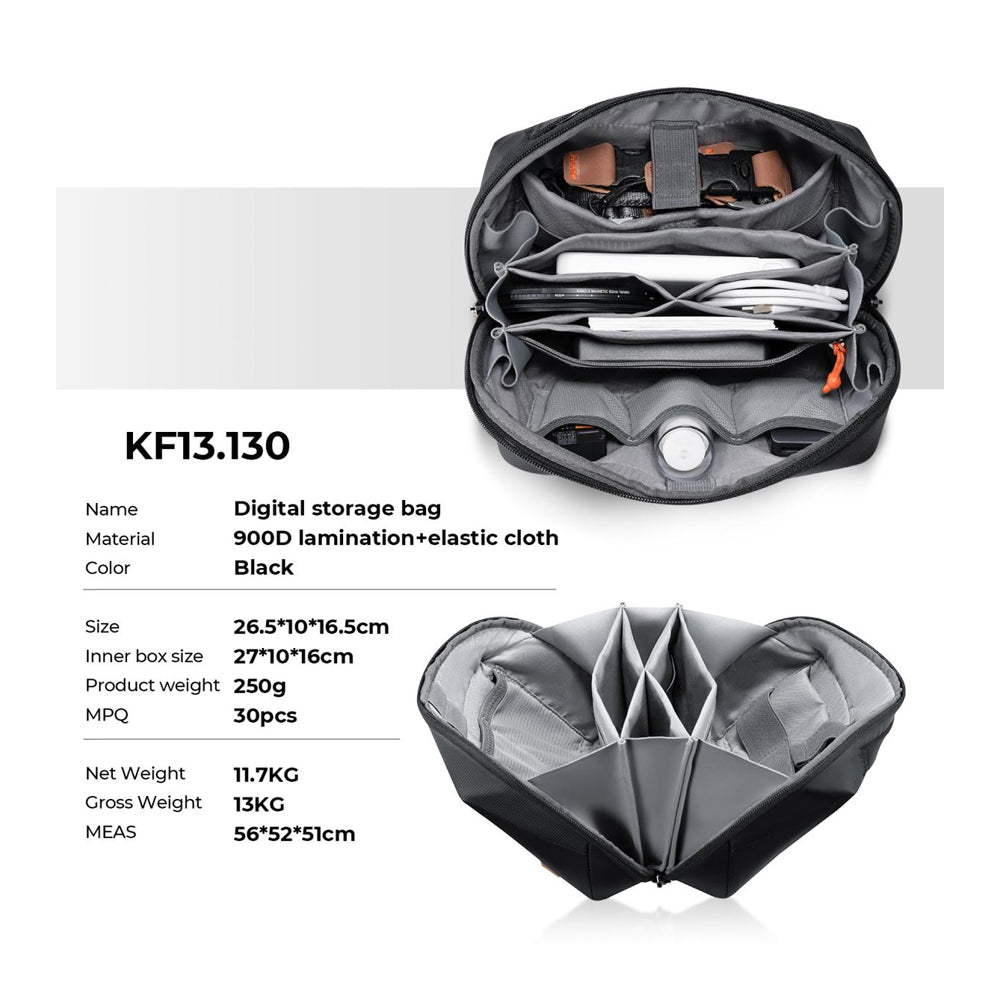 K&F Concept 4L Water-Resistant Large Nylon Hand Carry Storage Bag Case Pouch with Built-in Divider for Power Adapter, Charging Data Cables, Powerbank, Electronics & Accessories, Cosmetics & Grooming | KF13-130