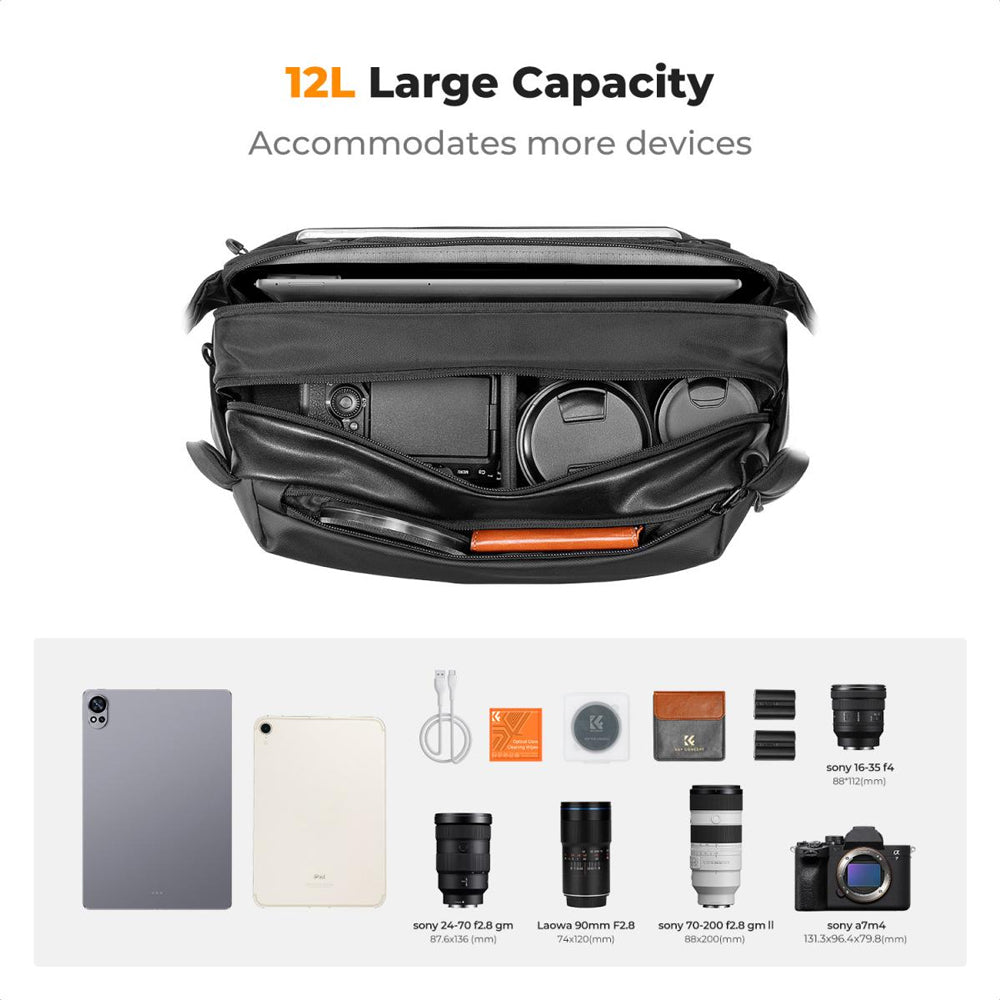 K&F Concept Alpha 12L/10L/4L Camera Shoulder Crossbody Sling Bag for Travel & Photography with Tripod Holder & Enough Storage for Cameras, Lenses, Drones, Smartphones, Tablets & Accessories - Sony FUJIFILM Canon Nikon Panasonic Lumix DJI