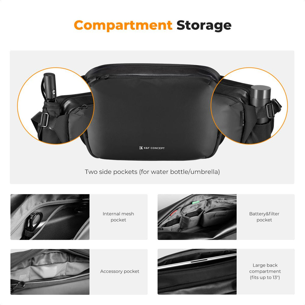 K&F Concept Alpha 12L/10L/4L Camera Shoulder Crossbody Sling Bag for Travel & Photography with Tripod Holder & Enough Storage for Cameras, Lenses, Drones, Smartphones, Tablets & Accessories - Sony FUJIFILM Canon Nikon Panasonic Lumix DJI