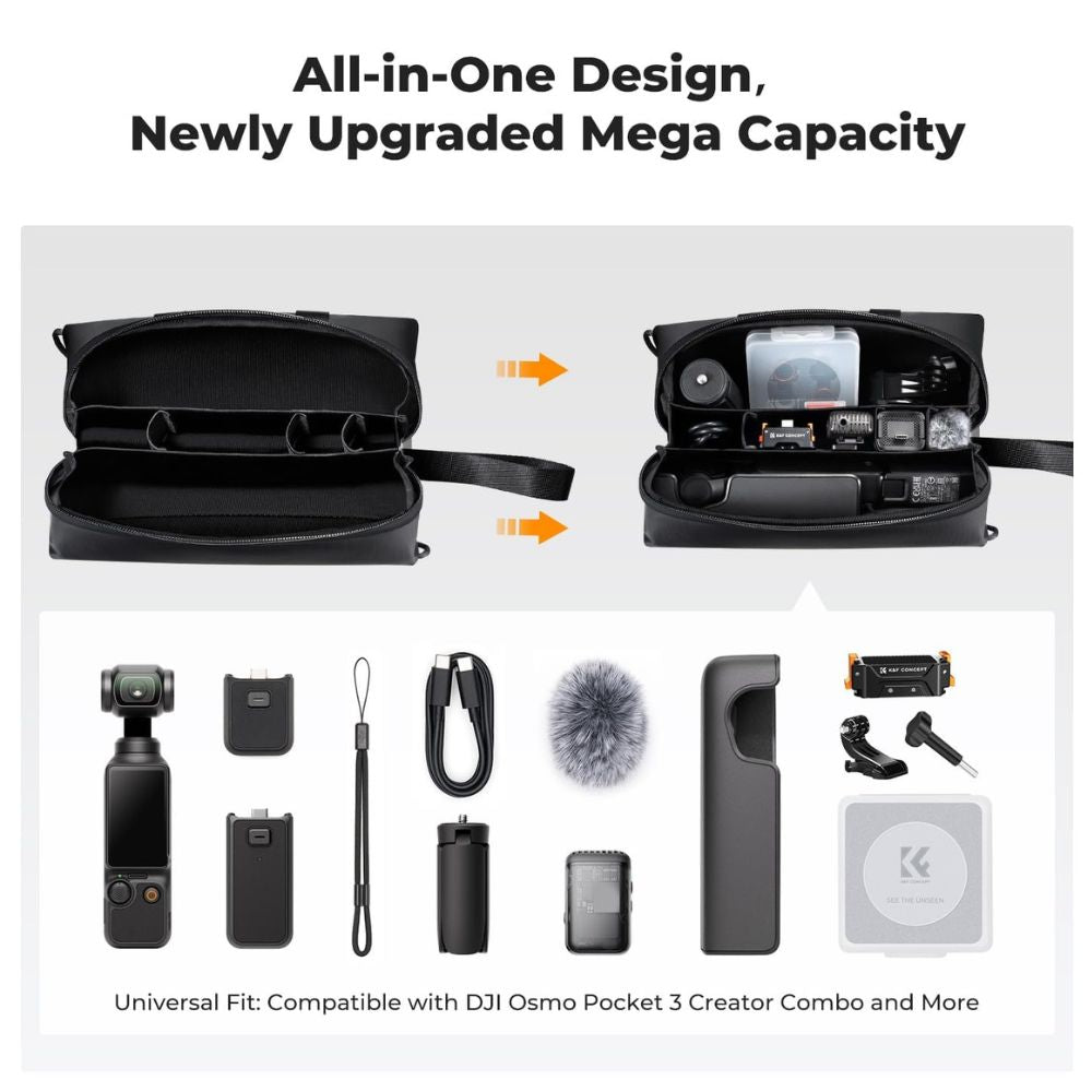 K&F Concept Portable Carrying Pouch Bag for DJI Osmo Pocket 3 Camera and Accessories with Large Capacity, Elastic Compartments, Waterproof Design, and Wrist Strap – Ideal for Photography, Vlogging, Travel | JG Superstore
