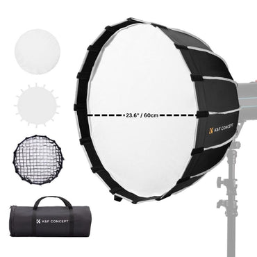 K&F Concept 60cm 90cm 120cm QR Bowens Mount Hexagol Parabolic Softbox with 16 Durable Elastic Ribs, Waterproof for Camera Lighting Photo and Video Studio Equipment