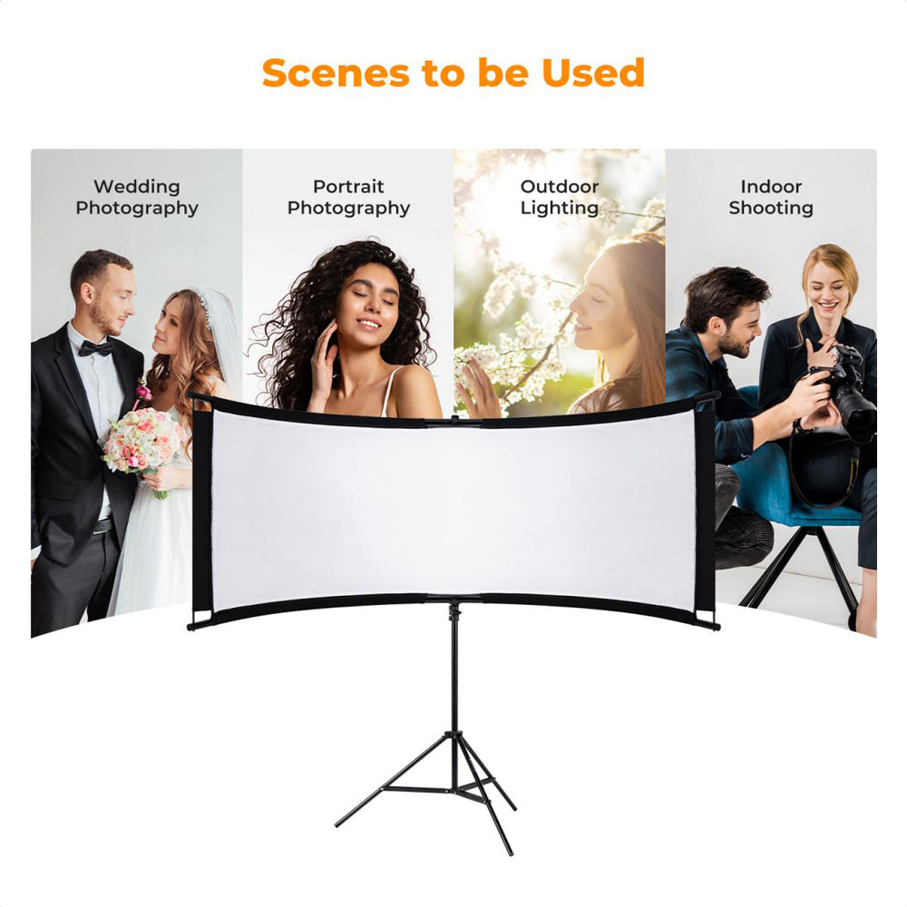 K&F Concept 70" x 25" Curved U-Shape Light Diffusion Reflector Stand Kit with Double-Sided Multiple Reflective Color Effects, 180° Adjustable Angle and Tool-Free Installation | KF18-0012