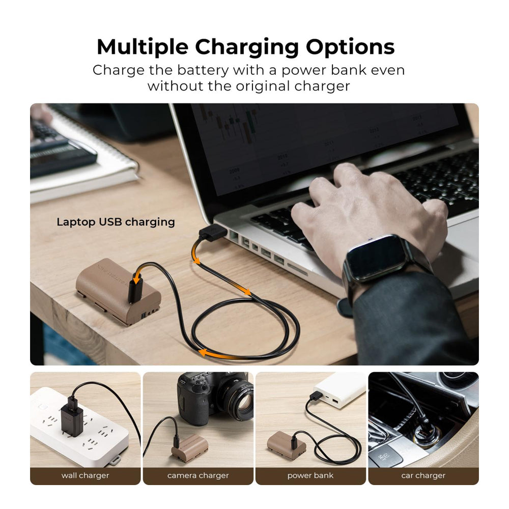 K&F Concept LP-E6NH Rechargeable Li-ion Battery Pack 2250mAh 7.2V with USB Type C Direct Charging Function for Canon EOS 90D/80D/70D/5D Mark II, III, IV/5DS SR/6D/6D Mark II DSLR Camera (1 Pack) | KF28-0022
