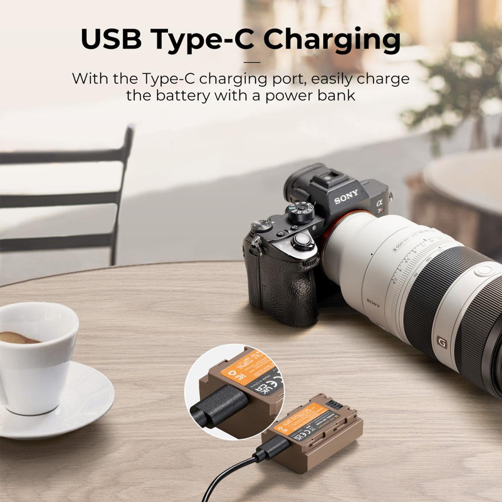 K&F Concept NP-FZ100 Rechargeable Replacement Li-ion Battery Pack 2280mAh 7.2V with USB Type C Direct Charging for Sony Alpha, A9, A7III, A7RIII, A7RIV, A6600, ZV-E1, FX3, FX30 Mirrorless Camera (2 Pack) | KF28-0023S1