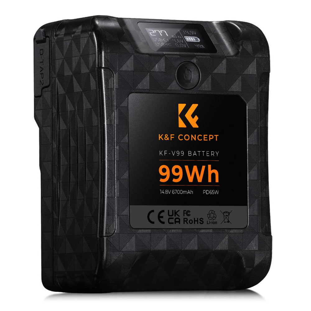 K&F Concept KF-V99 V-Mount Battery Mini / Pro / SE Series – 99Wh / 50Wh, 6700mAh / 3400mAh Capacity, USB-C PD Fast Charging, USB-A, BP, D-Tap & DC Ports for Cameras, Camcorders, Monitors, Studio Lights Photography & Videography