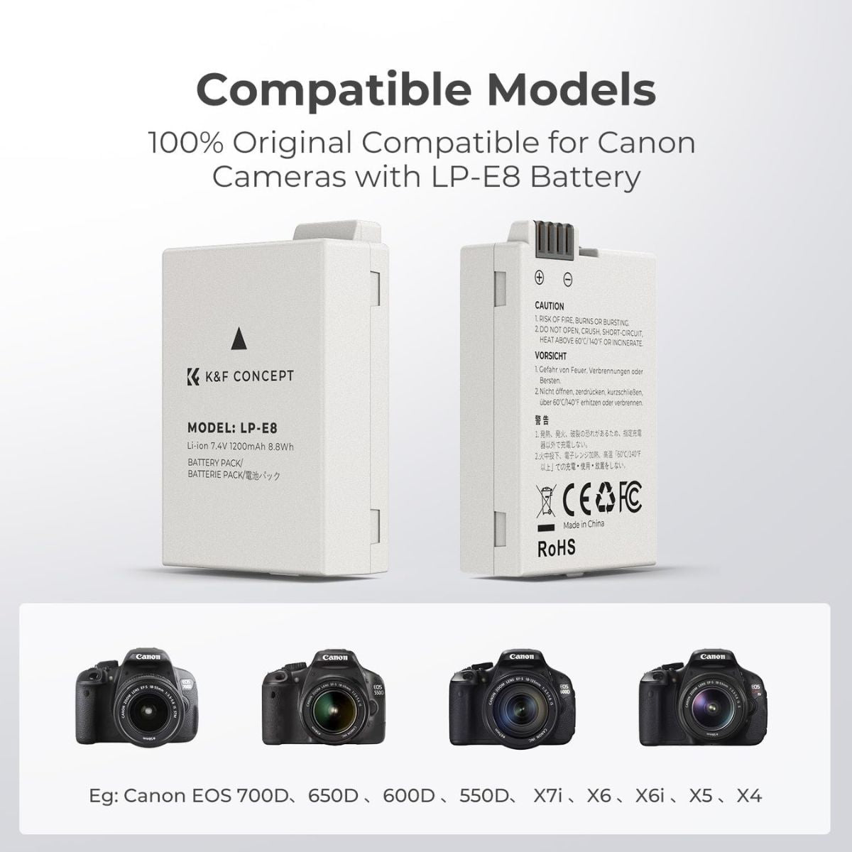 K&F Concept LP-E8 LPE8 (3-Pack) Batteries Triple Bay USB Charger Kit