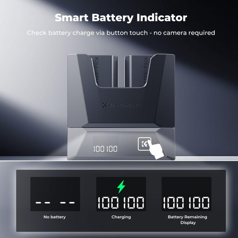 K&F Concept NP-FZ100 2-Pack 2600mAh Camera Batteries with Dual-Slot Detachable PD 18W Fast Charger Kit with LED Display, USB C Charging Cable and Port, SD Card Storage for Selected Sony Mirrrorless Cameras