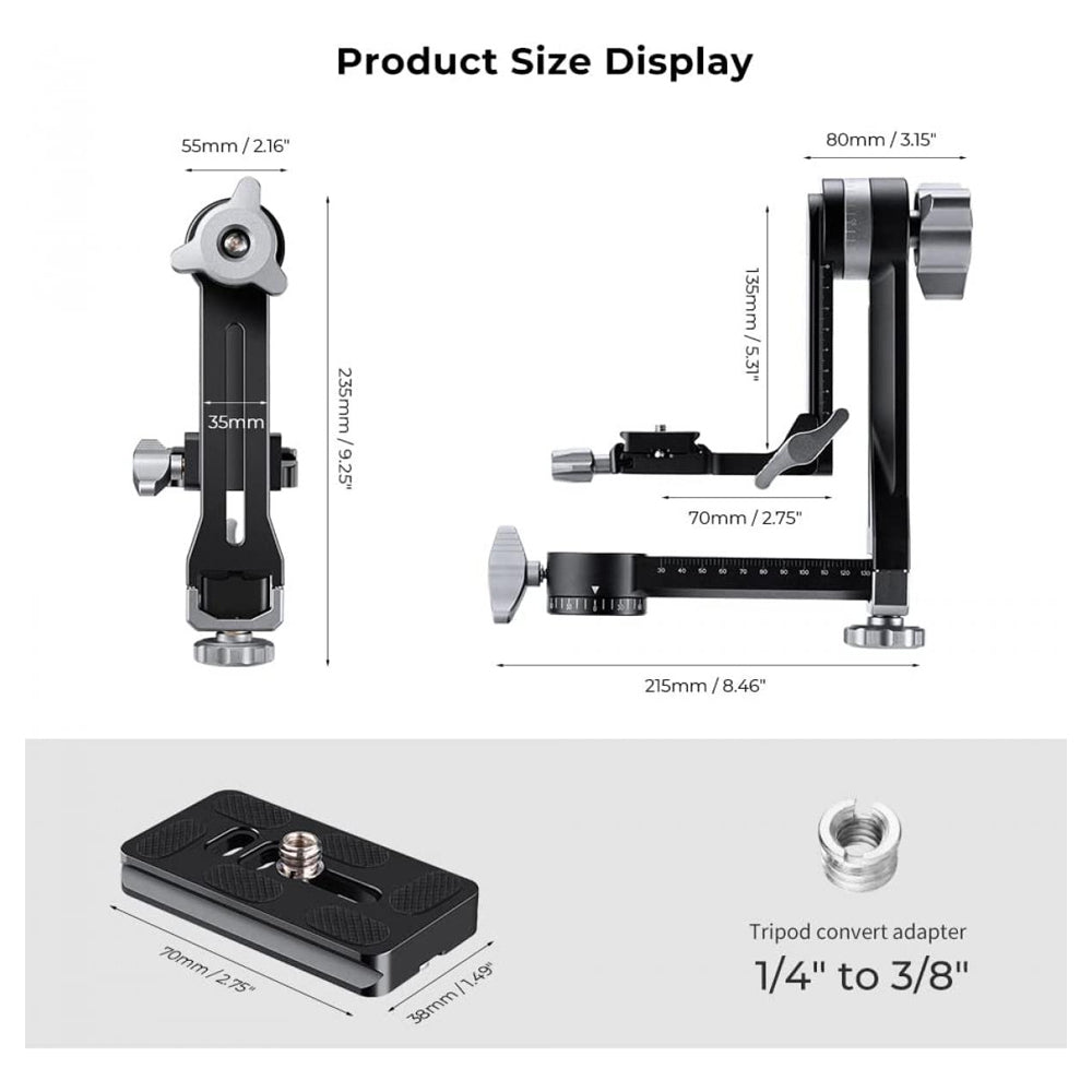 K&F Concept Aluminum Cantilever Tripod Head with 1/4" Arca-Type Quick Release Plate, 20kg/44lbs Load Capacity, 180° Pitch Shooting Angle for DSLR/SLR, Mirrorless Camera | Photography Equipment