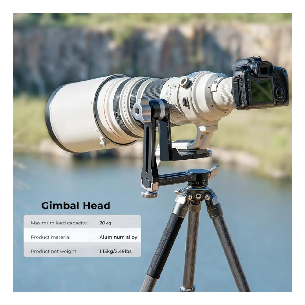 K&F Concept Aluminum Cantilever Tripod Head with 1/4" Arca-Type Quick Release Plate, 20kg/44lbs Load Capacity, 180° Pitch Shooting Angle for DSLR/SLR, Mirrorless Camera | Photography Equipment