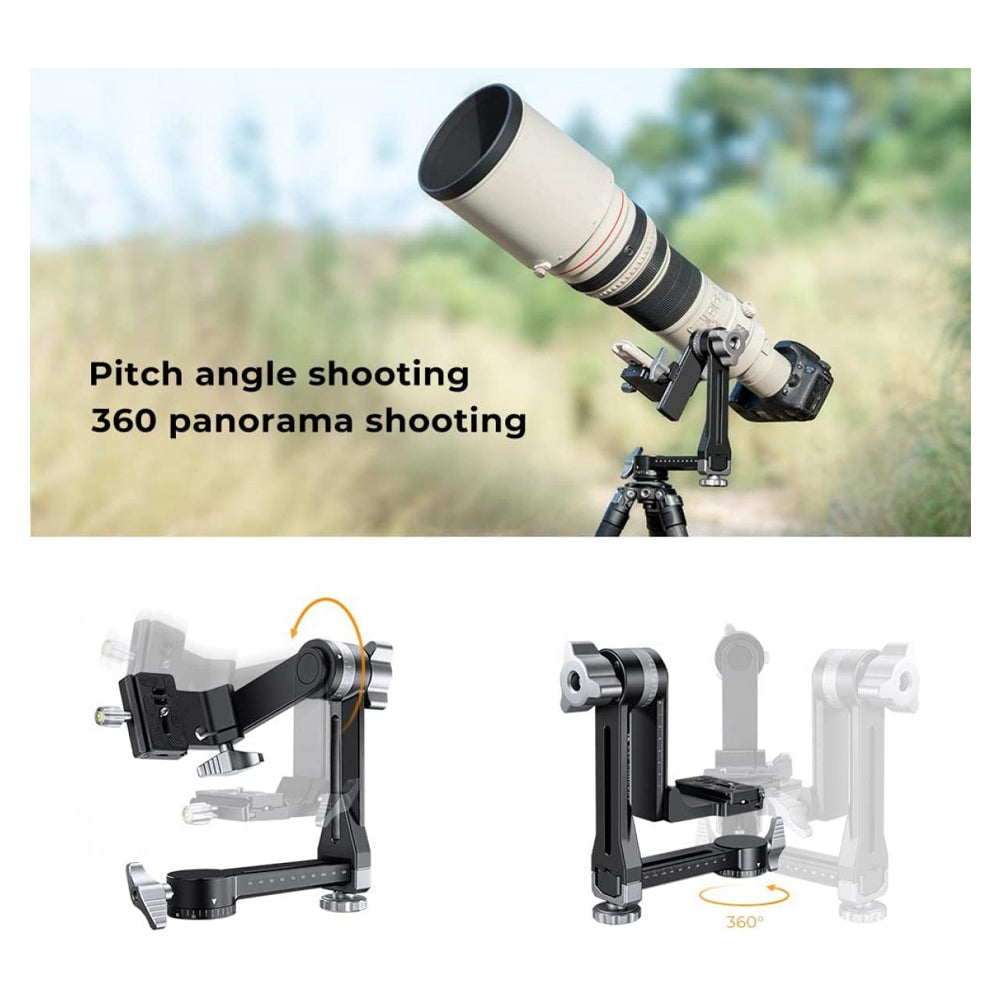 K&F Concept Aluminum Cantilever Tripod Head with 1/4" Arca-Type Quick Release Plate, 20kg/44lbs Load Capacity, 180° Pitch Shooting Angle for DSLR/SLR, Mirrorless Camera | Photography Equipment