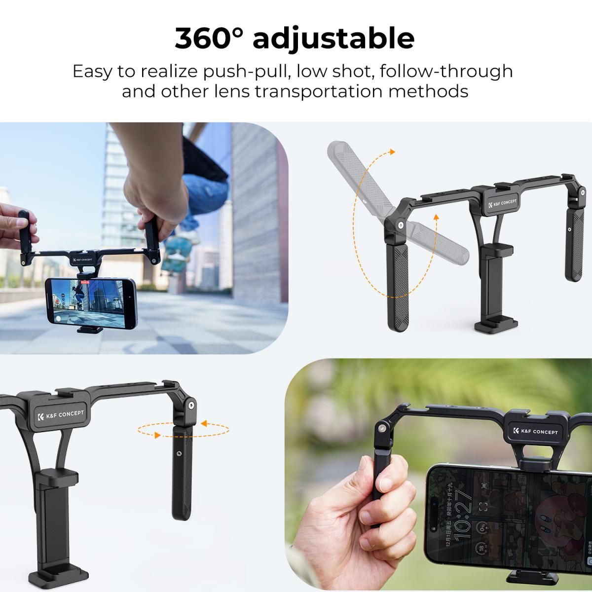 K&F Concept Foldable Phone Video Rig for iPhone & Android Smartphones with Dual Handles & Cold Shoe Mount for LED Fill Lights, Microphones, and Camera Accessories