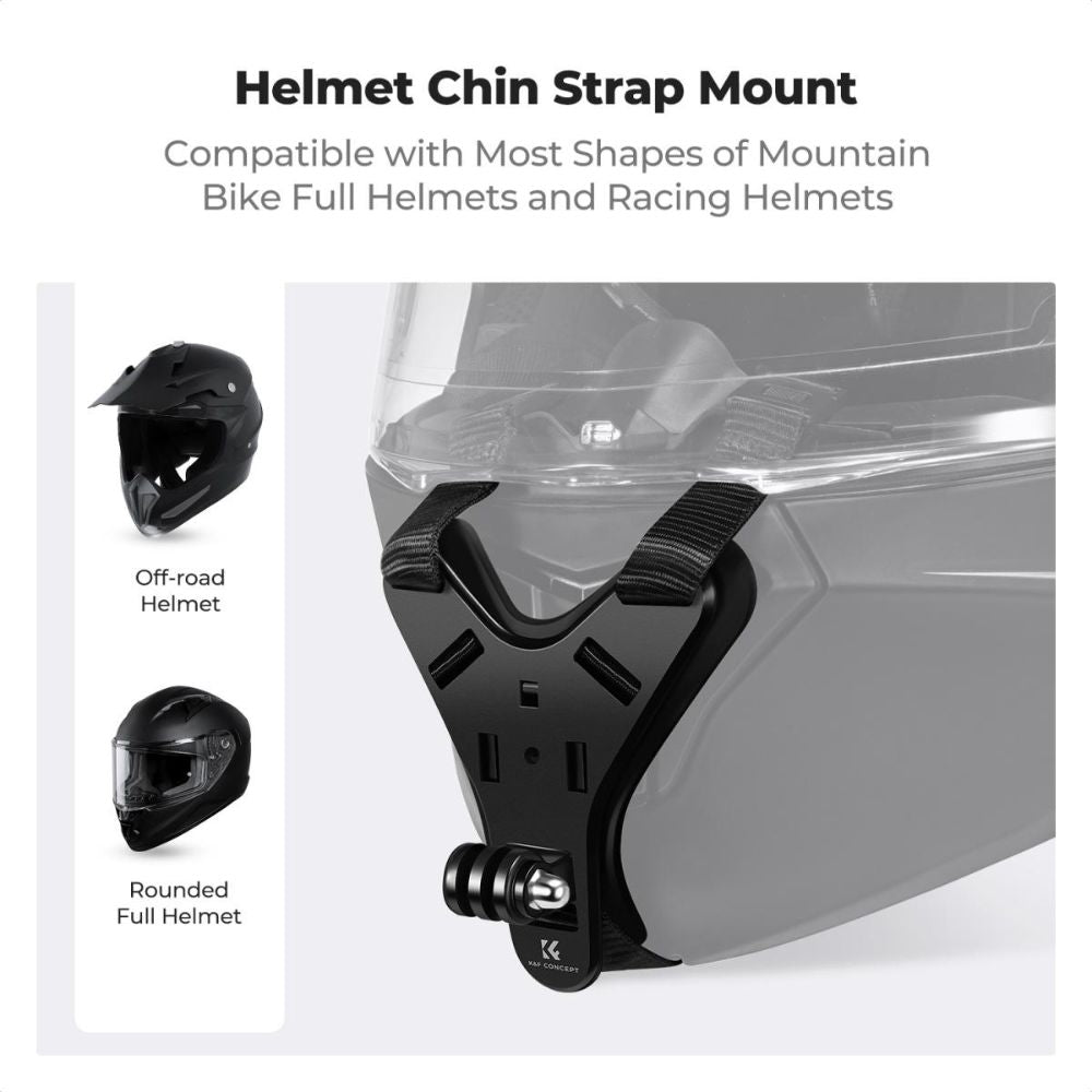 K&F Concept Motorcycle and Dirt Bike Helmet Chin Strap Mount for Action Cameras, Compatible with GoPro Hero 13/12/11/10/9/8/7/6/5/4, DJI Osmo Action 5 Pro/4/3, Insta360 X5/X4/X3 for Hands-Free POV Helmet Holder