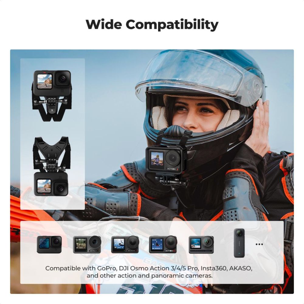 K&F Concept Motorcycle and Dirt Bike Helmet Chin Strap Mount for Action Cameras, Compatible with GoPro Hero 13/12/11/10/9/8/7/6/5/4, DJI Osmo Action 5 Pro/4/3, Insta360 X5/X4/X3 for Hands-Free POV Helmet Holder