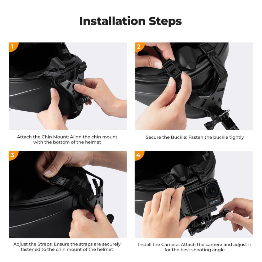 K&F Concept Motorcycle and Dirt Bike Helmet Chin Strap Mount for Action Cameras, Compatible with GoPro Hero 13/12/11/10/9/8/7/6/5/4, DJI Osmo Action 5 Pro/4/3, Insta360 X5/X4/X3 for Hands-Free POV Helmet Holder