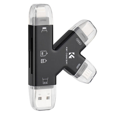 K&F Concept Multi-Interface SD & TF Memory Card Reader with 4-in-1 USB-A, Type C, Micro USB, and Apple Lightning Input for Smartphones, Laptop, PC, Smart TV, Tablet, iPhone, iPad, IOS,  Android, macOS, Windows 8 / 10, Linux | KF42-0006