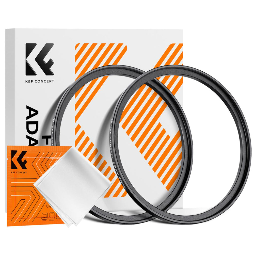 K&F Concept 2-PC Step-Up Rings (Small-to-Large) Aluminum Filter Adapters for Camera Lenses to fit Larger Lens Filters with Microfiber Cleaning Cloth & Storage Case