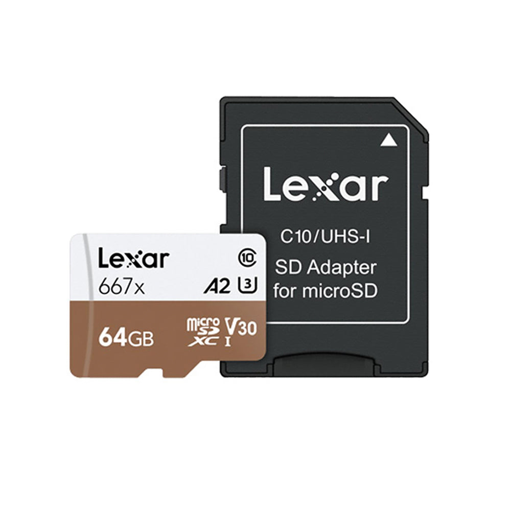 Lexar Professional 667x Class 10 microSD Card with 100Mb/s and 90Mb/s Read and Write Speed (Adapter Included) (64GB) | LSDMI64GB667A