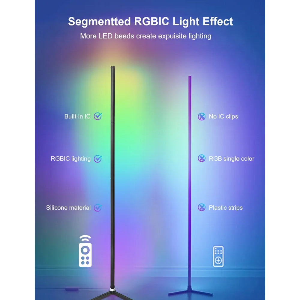 Luxceo F0102 RGB LED Corner Light Tube Stand Lamp with Remote and App Control - Photo & Video Studio Lighting