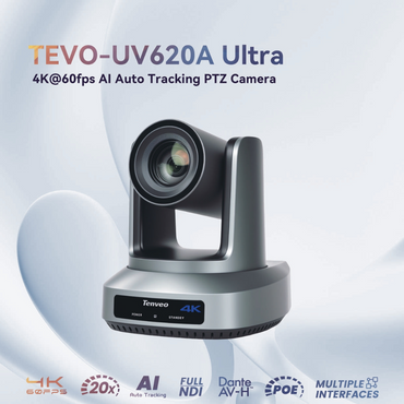 Tenveo TEVO-UV620A Ultra AI Auto Tracking & Framing PTZ Camera 4K 60fps UHD, 20x Optical + 16x Digital Zoom, Full NDI & Multi Interfaces (PoE USB HDMI SDI LAN) for Video Conference, Live Streaming, Worship Events, Broadcast, Video Production