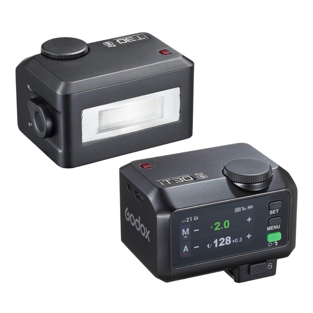 Godox iT30PRO Mini Pocket Flash for Sony  / Canon / Nikon / Olympus / Panasonic TTL Camera with 2.4GHz Wireless Control, 2.8" Touchscreen Controls, USB Type-C Interface, 900mAh Battery Max 560 Full Power for Studio Photography