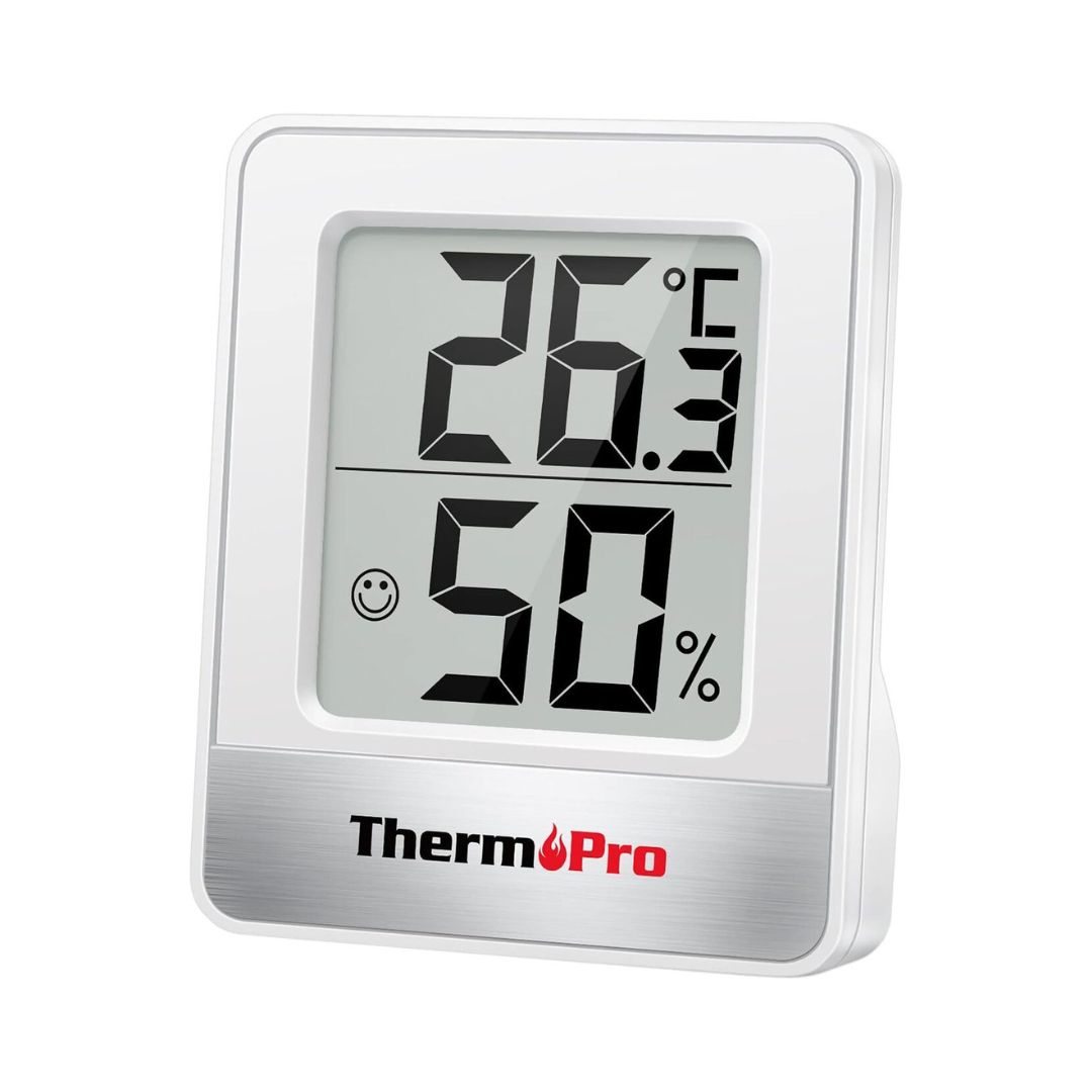 ThermoPro TP49 Indoor Hygrometer and Thermometer Digital Temperature & Humidity Monitor with Comfort Level Indicator, Fast Refresh, Easy-to-Read LCD and Magnetic Mount for Home Office, Living Room and Bed Room | BLACK | WHITE