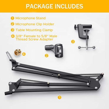 Maono AU-B01 B01 Microphone Suspension Adjustable Boom Scissor Arm Stand, Black