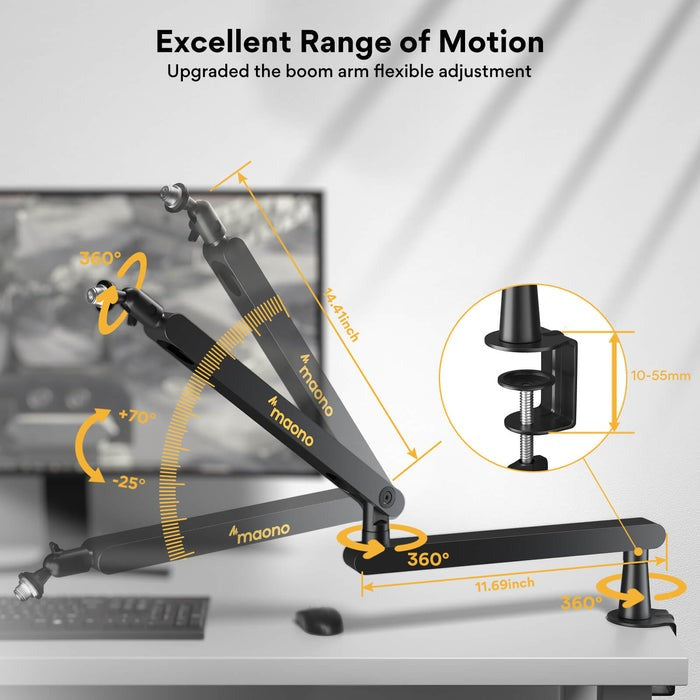 Maono BA92 Microphone Suspension Boom Arm Stand Aluminium Alloy 360 Degree Joint for Podcast, Vocal Studio Recording