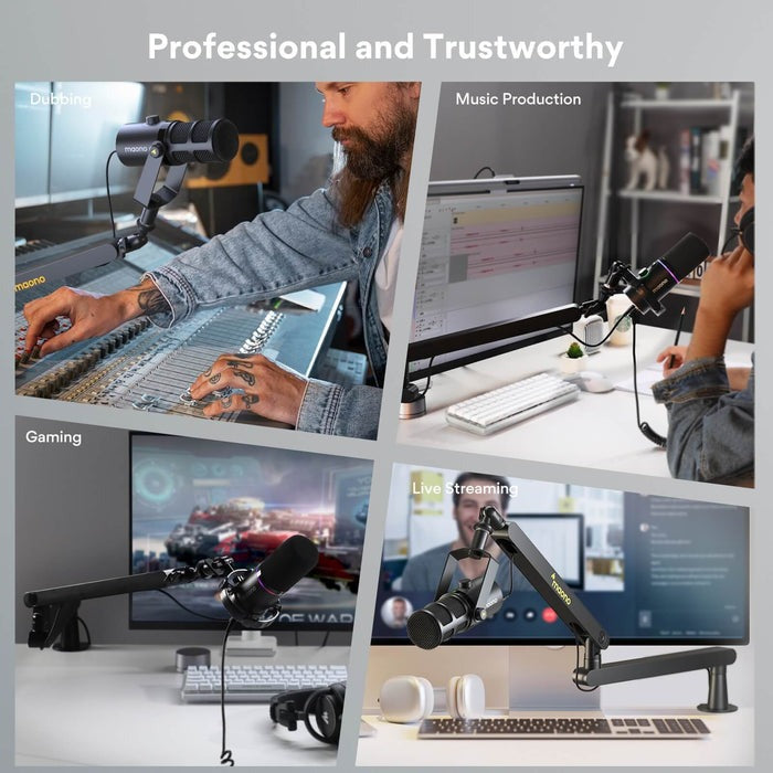 Maono BA92 Microphone Suspension Boom Arm Stand Aluminium Alloy 360 Degree Joint for Podcast, Vocal Studio Recording