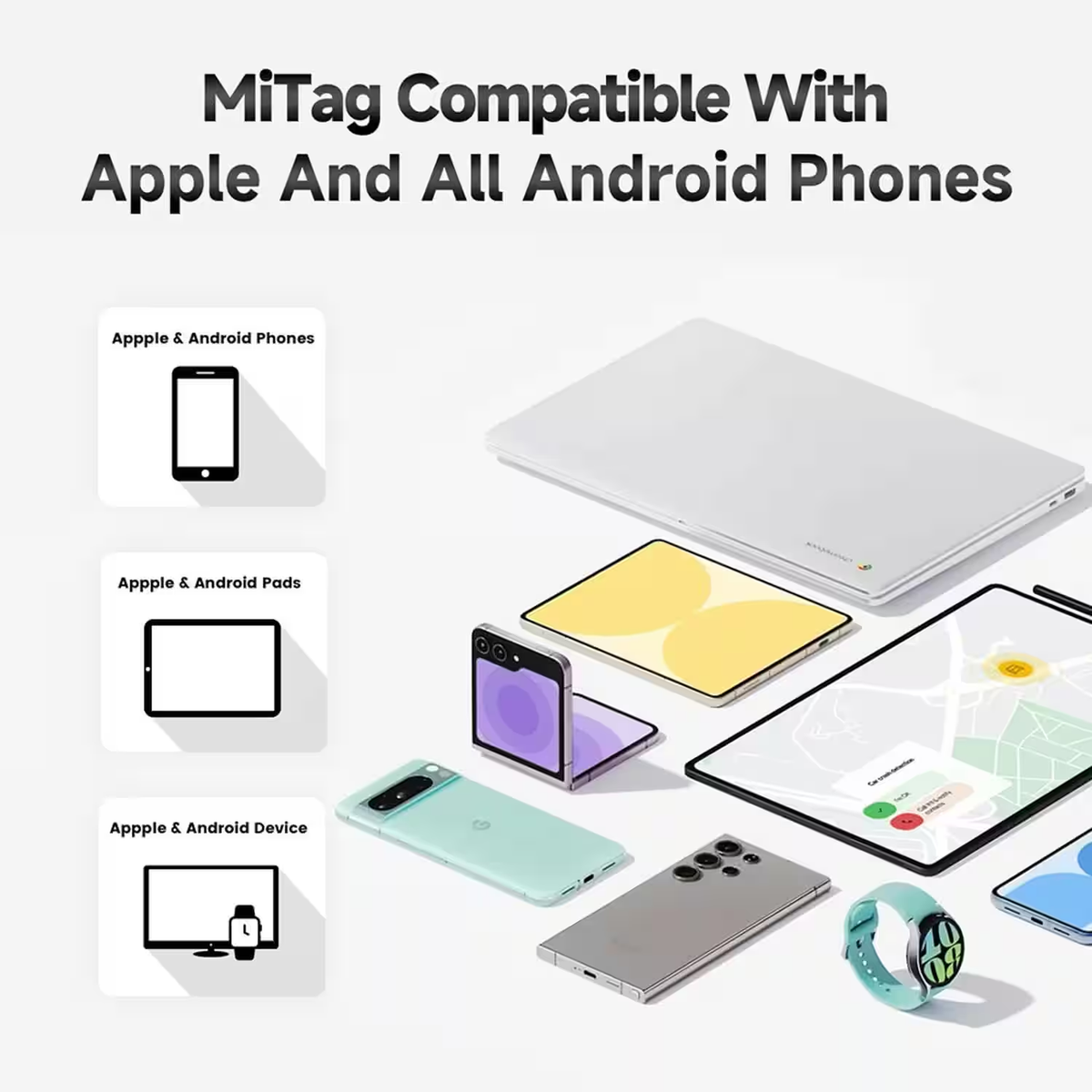 MiLi MiTag Duo Item Finder with Leather Case - iOS Apple Find My & Android Google Find Hub Compatible