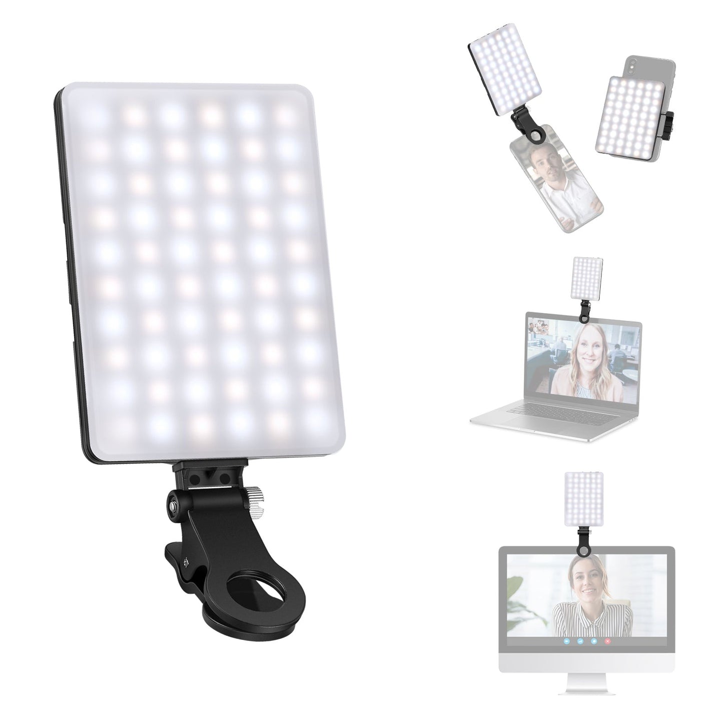 Neewer NL-60AI LED Video Conference Light kit with Front & Back Phone Clip, Detachable Clamp Built-In 2000mAh, 60 LED Warm, Warm Yellow & Bi-Color Modes for Laptop, Phone, Monitor
