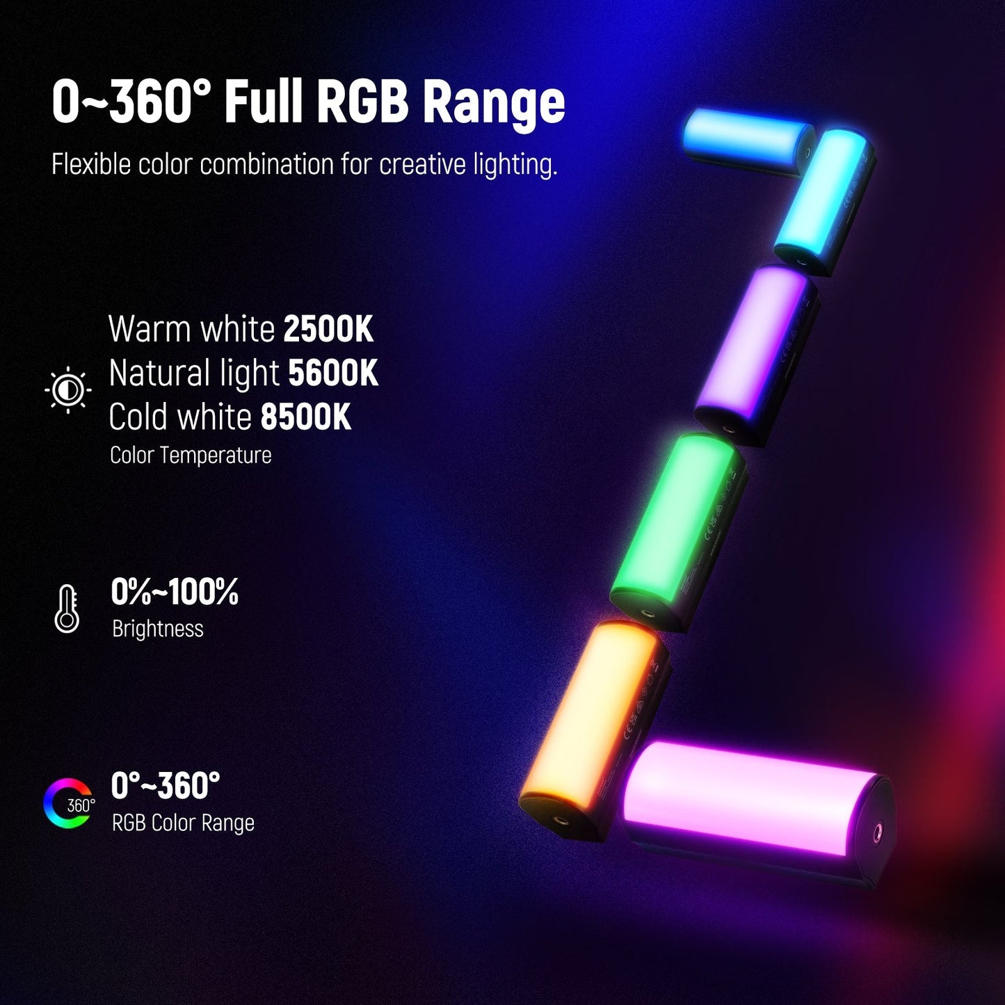 Neewer TL96RGB Stick Light Magnetic Handheld Wand with 2500-8500K, 360 Full RGB mini LED Video Light, 2500 mAh Rechargeable Battery