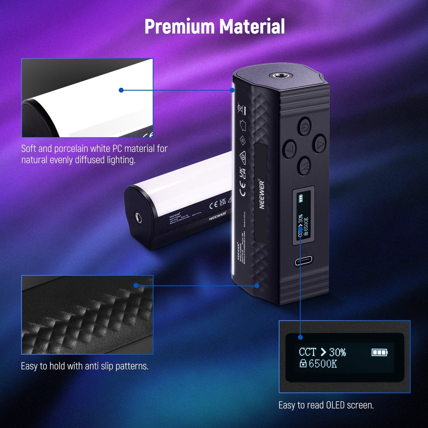 Neewer TL96RGB Stick Light Magnetic Handheld Wand with 2500-8500K, 360 Full RGB mini LED Video Light, 2500 mAh Rechargeable Battery