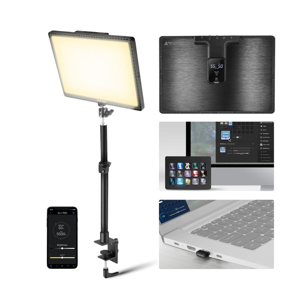 Neewer GL1 2800LM / GL1 C RGB 2900K-7000K Pro 15.5" Key Streaming LED Panel Light,  with Desk Clamp Compatible and Elgato Stream Deck, 2.4G PC/Mac iOS/Android APP Control, 18 Scenes for Gaming, Live Broadcast