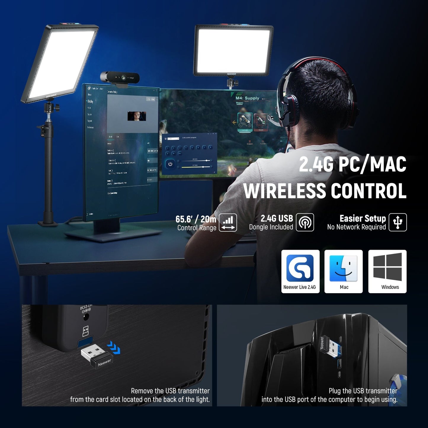 Neewer GL1 2800LM / GL1 C RGB 2900K-7000K Pro 15.5" Key Streaming LED Panel Light,  with Desk Clamp Compatible and Elgato Stream Deck, 2.4G PC/Mac iOS/Android APP Control, 18 Scenes for Gaming, Live Broadcast