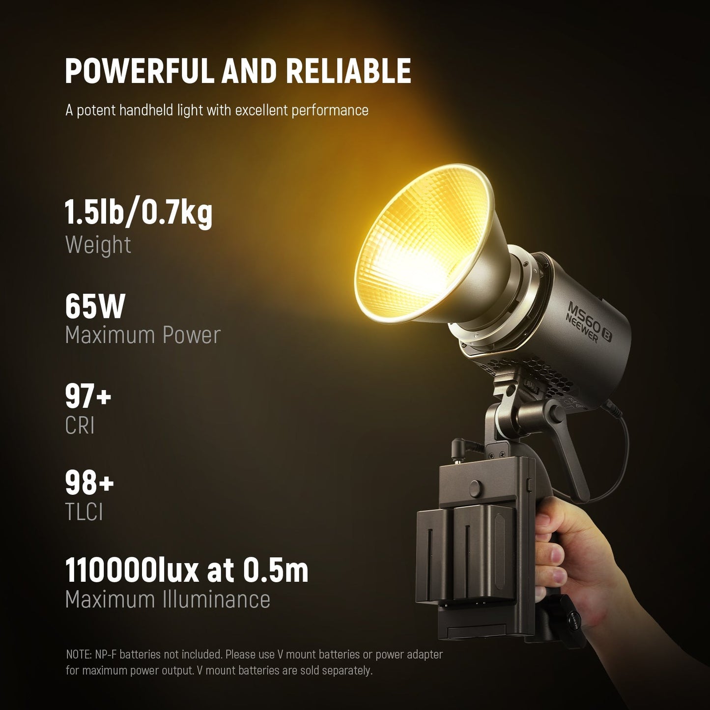 Neewer MS150 Bi-Color 130W / MS60 65W 2700K-6500K / RGBWW 3200K-5600K COB Portable Mini Compact LED Video Light with Color Temperature, Continuous Light Spotlight, 2.4G Apps Control, 12 Scene Effects