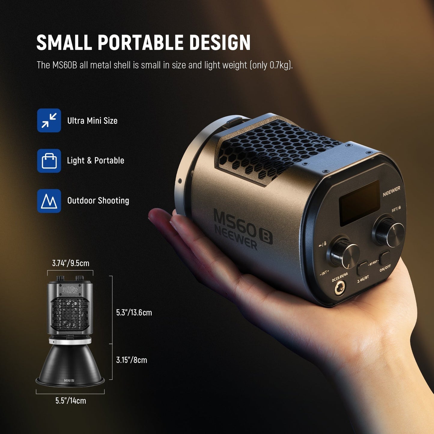 Neewer MS150 Bi-Color 130W / MS60 65W 2700K-6500K / RGBWW 3200K-5600K COB Portable Mini Compact LED Video Light with Color Temperature, Continuous Light Spotlight, 2.4G Apps Control, 12 Scene Effects