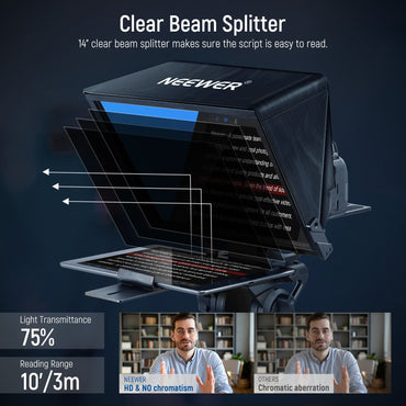 Neewer X14 Pro 14" Multifunctional Teleprompter 1/4" - 3/8" Tripod Mounting threads with Up to 8.7" Wide table Holder, RT111 Remote for Camera, Smartphone, Tablet