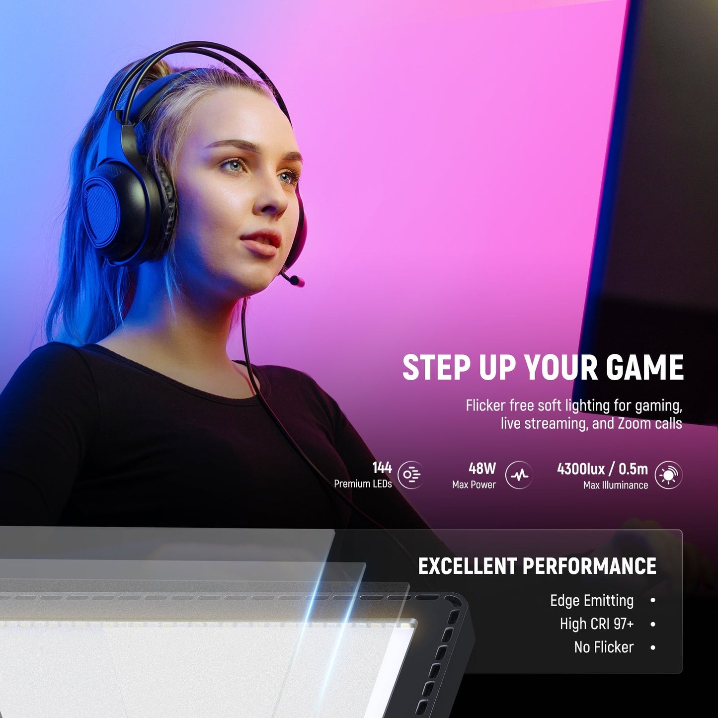 Neewer GL1 2800LM / GL1 C RGB 2900K-7000K Pro 15.5" Key Streaming LED Panel Light,  with Desk Clamp Compatible and Elgato Stream Deck, 2.4G PC/Mac iOS/Android APP Control, 18 Scenes for Gaming, Live Broadcast
