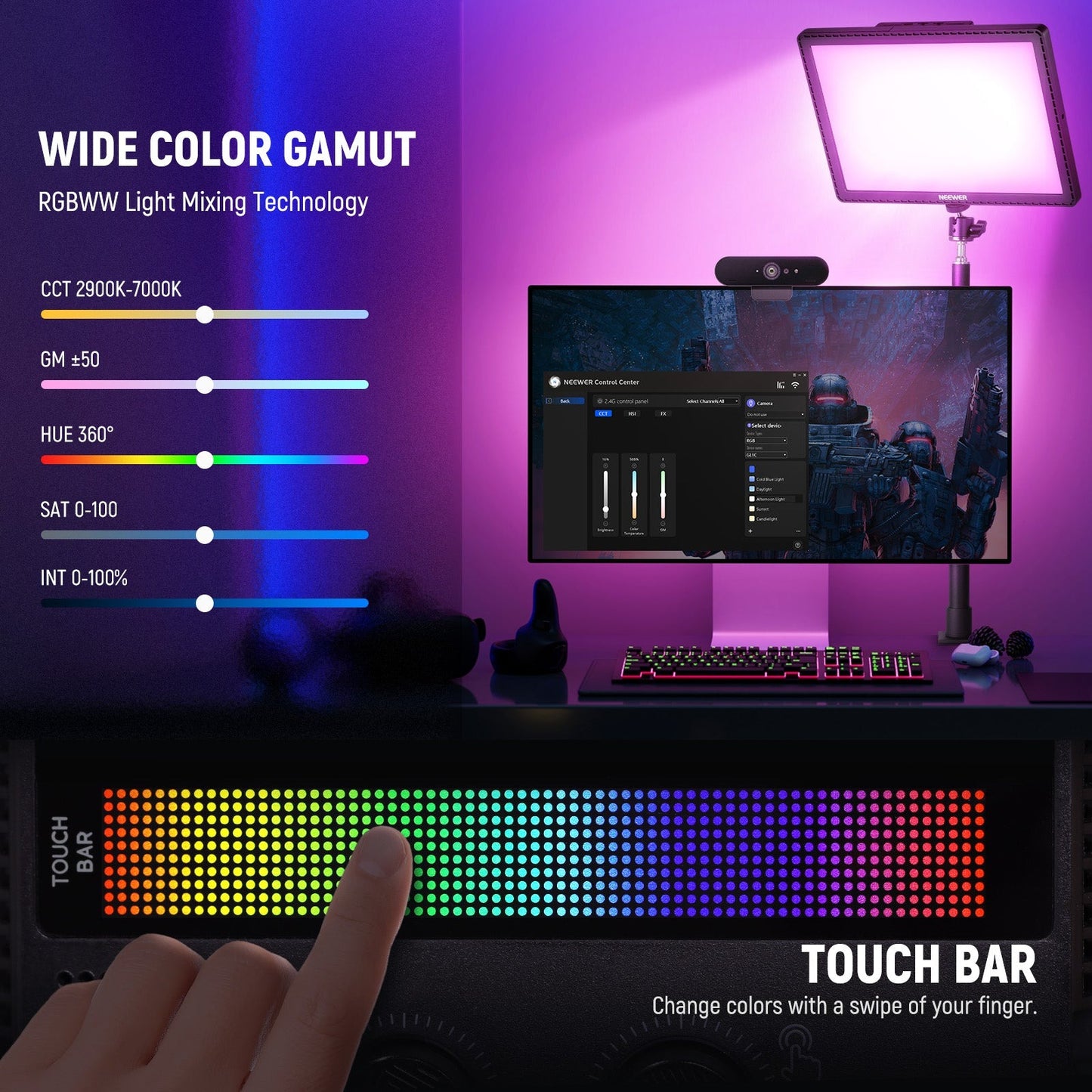 Neewer GL1 2800LM / GL1 C RGB 2900K-7000K Pro 15.5" Key Streaming LED Panel Light,  with Desk Clamp Compatible and Elgato Stream Deck, 2.4G PC/Mac iOS/Android APP Control, 18 Scenes for Gaming, Live Broadcast