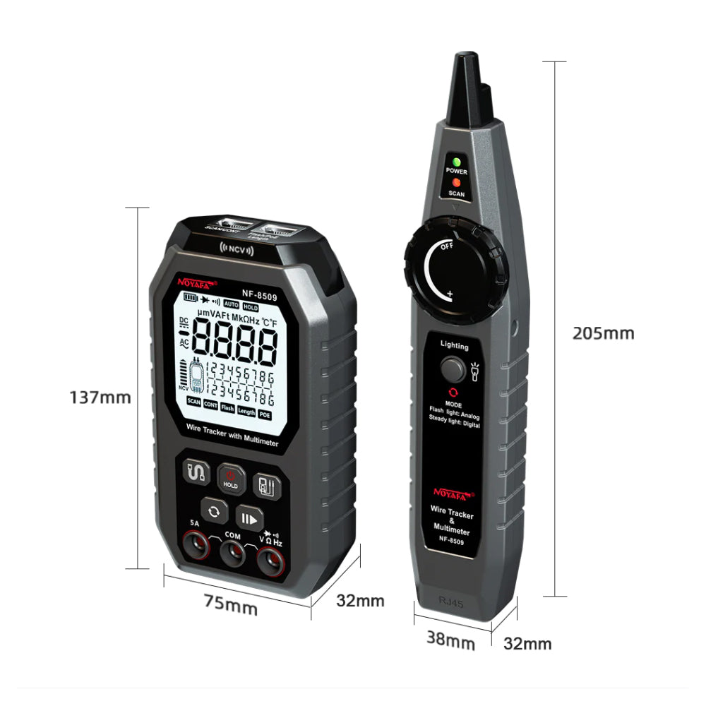 Noyafa NF-8509 Network Cable Wire Tracker Tone Tracer with Digital Multimeter Tester for Ethernet Cable, Telephone Line, Power Cable, Electrical Socket, Appliances, Computer, PC, Electronics - Electricity & Networking Tool