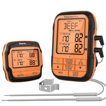 ThermoPro Wireless Meat Thermometer for Oven, Grill, Sous Vide, BBQ, Smoker, Rotisserie, Smart Kitchen Cooking with 2 \ 4 Probes, Durable Stand, Up to 1000FT Transmitter Range & Smart Alarm Range | TP27C | TP828C
