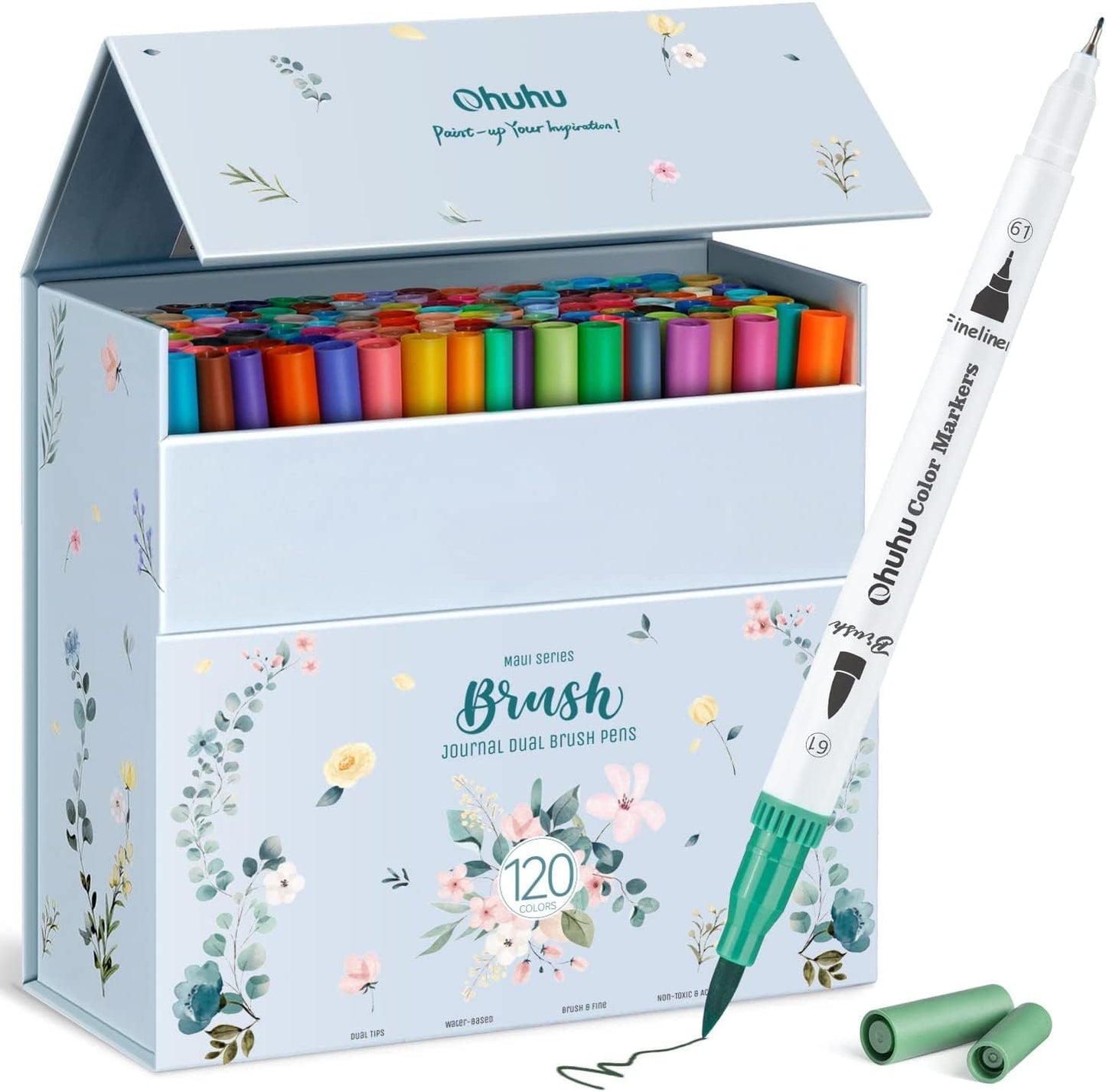 Ohuhu Maui Series Water Based 120 Colors Dual Tipped Art Marker Set for Calligraphy and Sketch for Kids and Adults (Brush and Bullet) Y30-80600-25