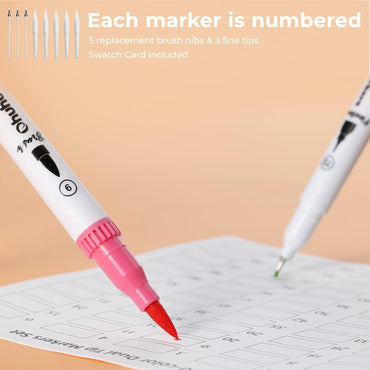 Ohuhu Maui Series Water Based 120 Colors Dual Tipped Art Marker Set for Calligraphy and Sketch for Kids and Adults (Brush and Bullet) Y30-80600-25