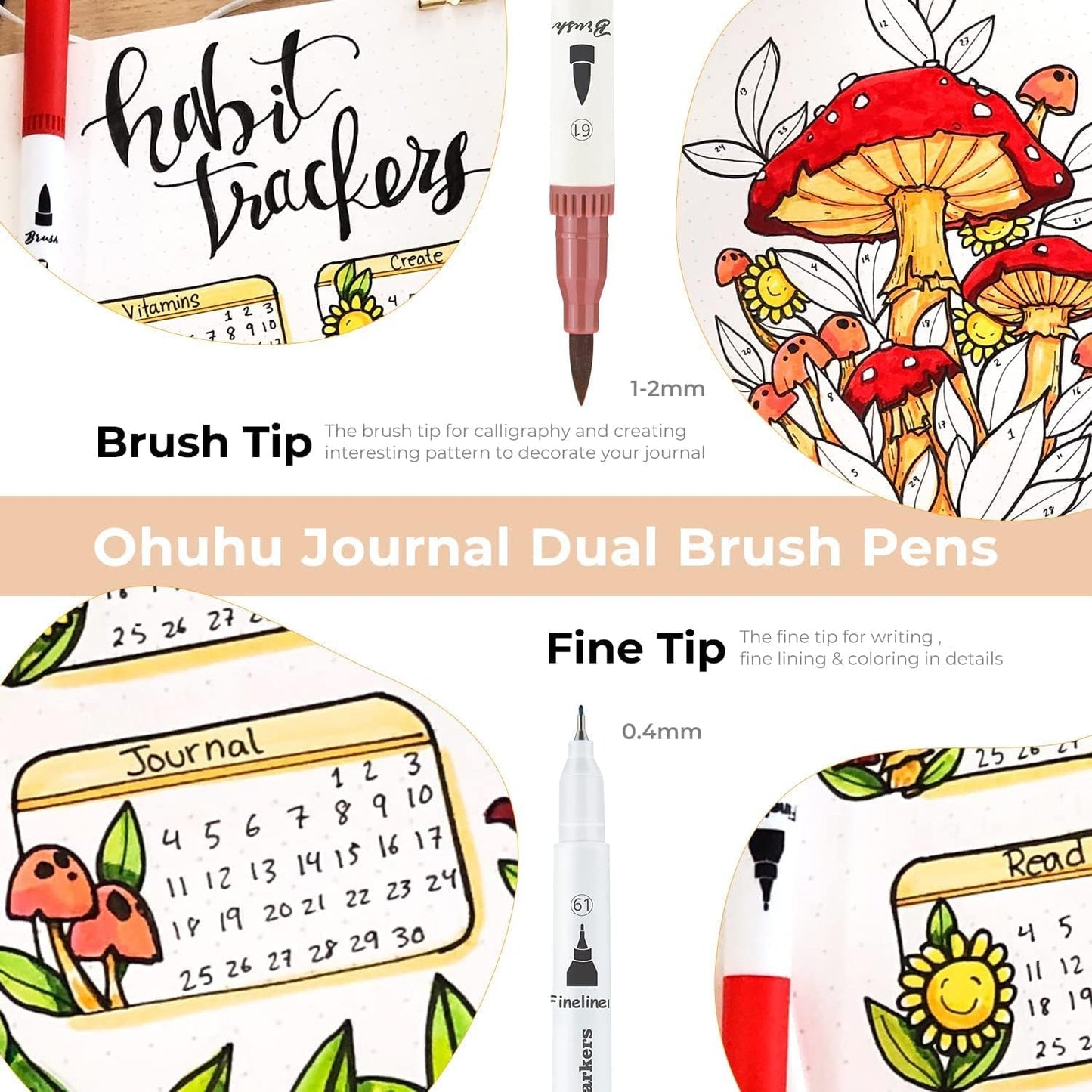 Ohuhu Maui Series Water Based 120 Colors Dual Tipped Art Marker Set for Calligraphy and Sketch for Kids and Adults (Brush and Bullet) Y30-80600-25