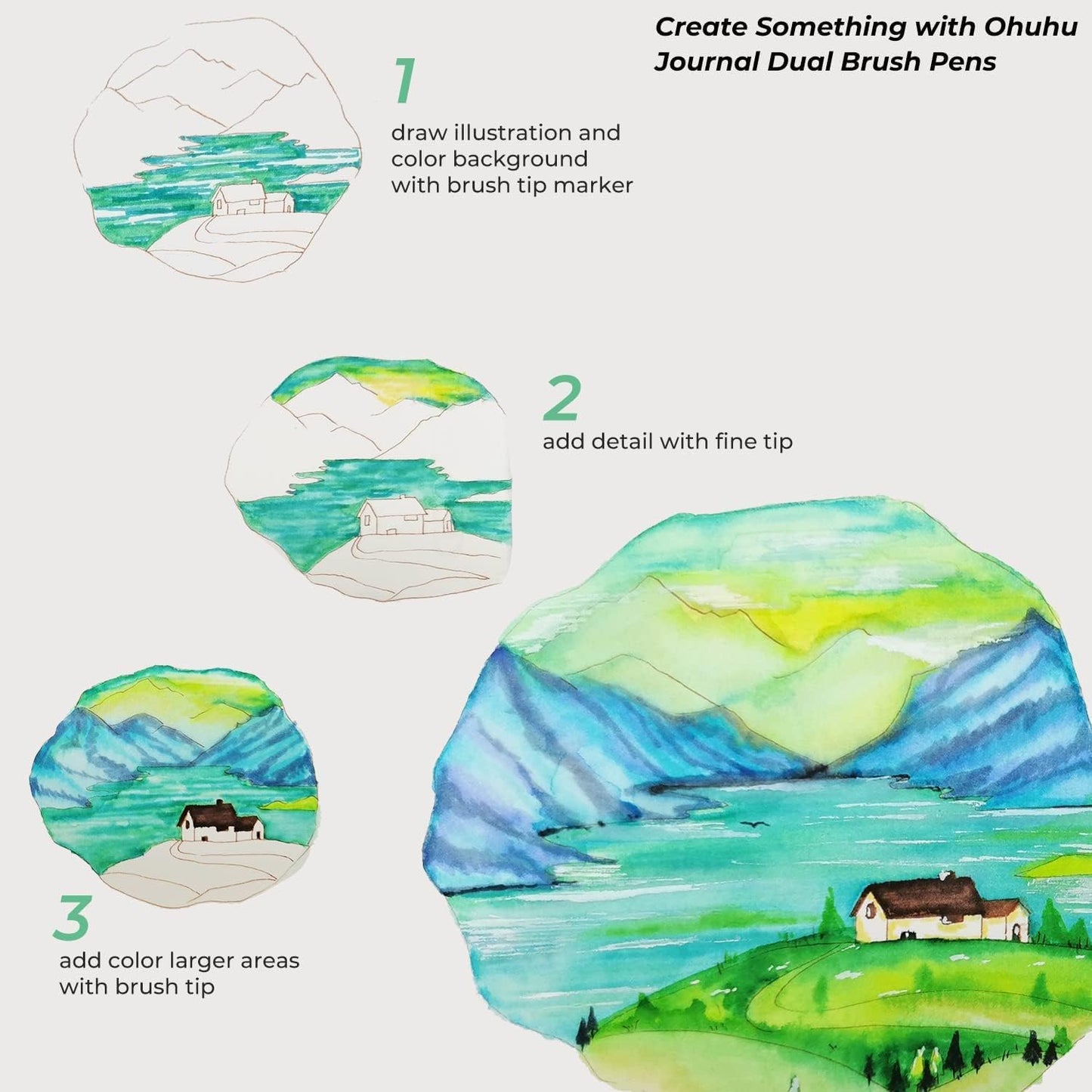 Ohuhu Maui Series Water Based 120 Colors Dual Tipped Art Marker Set for Calligraphy and Sketch for Kids and Adults (Brush and Bullet) Y30-80600-25