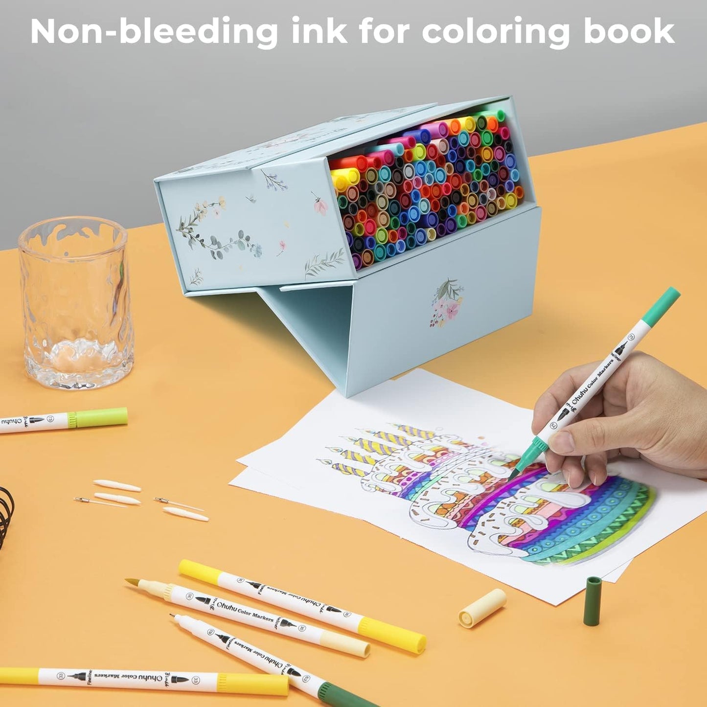 Ohuhu Maui Series Water Based 120 Colors Dual Tipped Art Marker Set for Calligraphy and Sketch for Kids and Adults (Brush and Bullet) Y30-80600-25